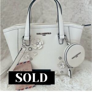 Karl Lagerfeld Winter White Satchel with Floral Details